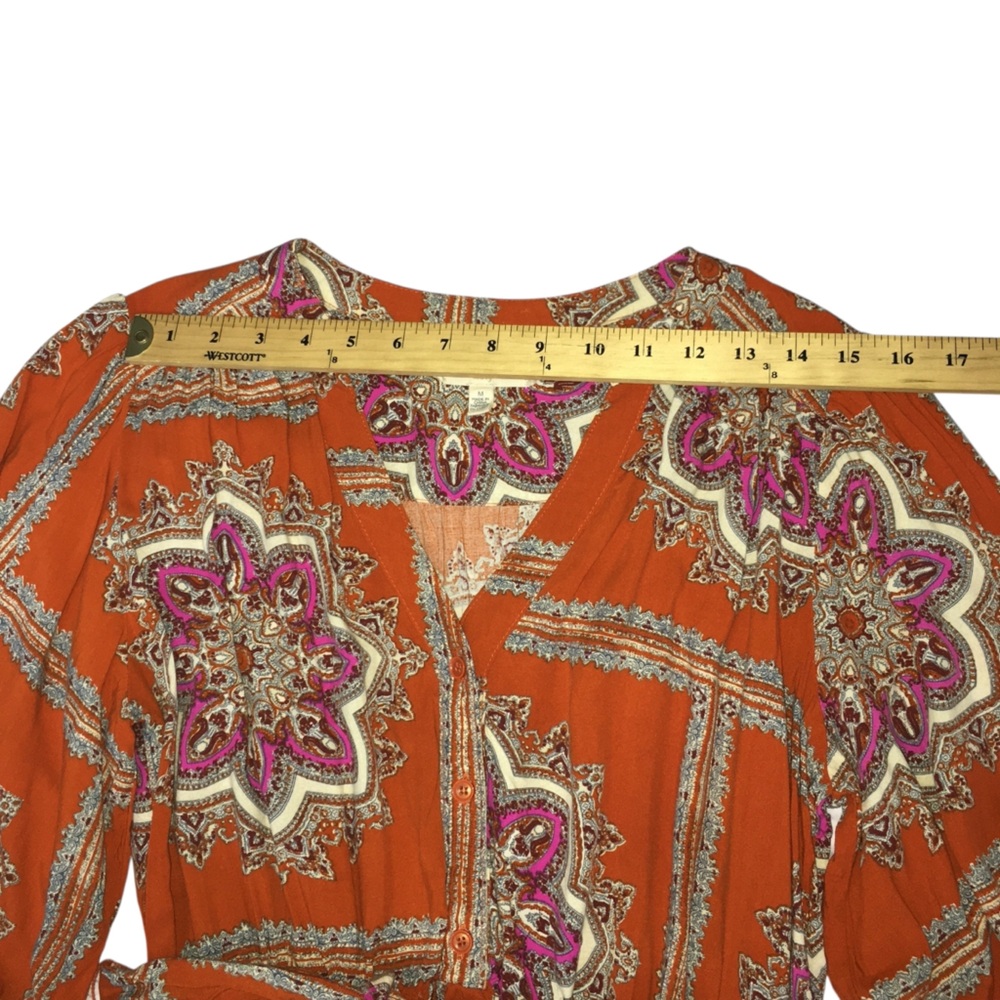 Anthropologie PORRIDGE Isabel Orange Paisley Tie Waist Mini Dress Women’s Medium - Picture 5 of 15